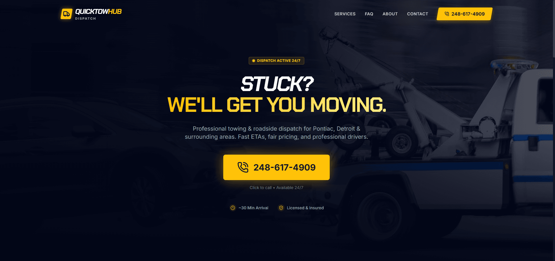QuickTowHub Dispatch - SEO-Optimized Lead Funnel Website